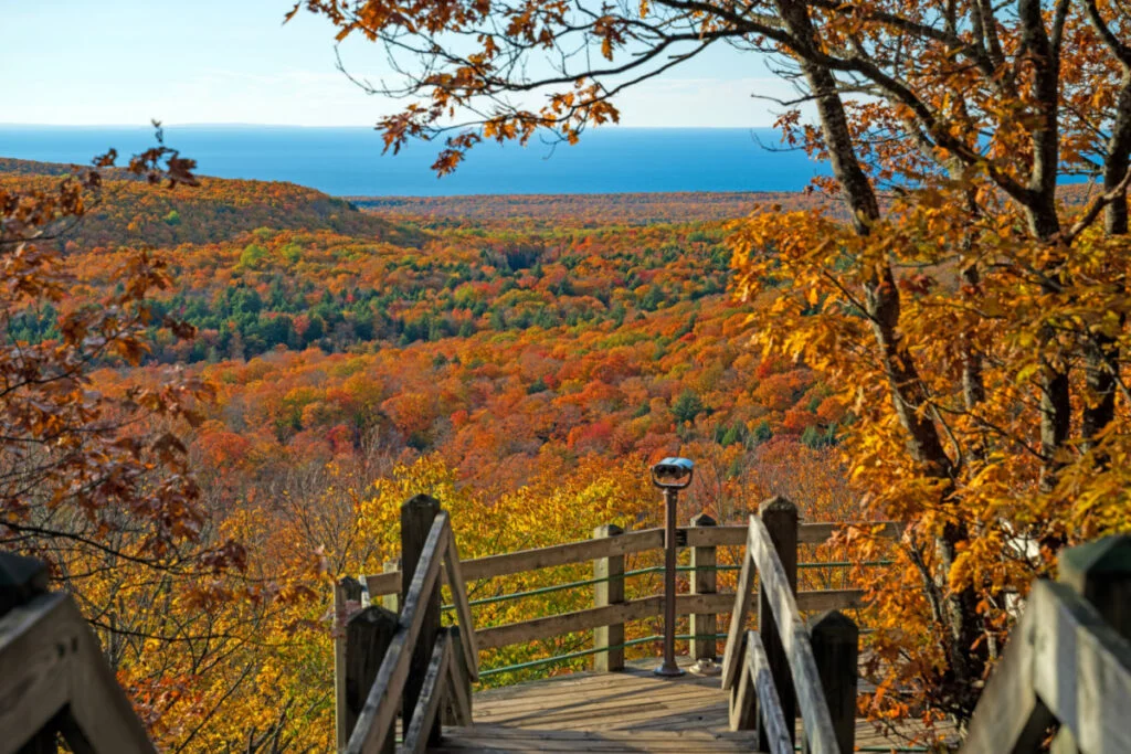 Observation Point in the Peak of Fall in the Porcupine Mountains in Michigan
