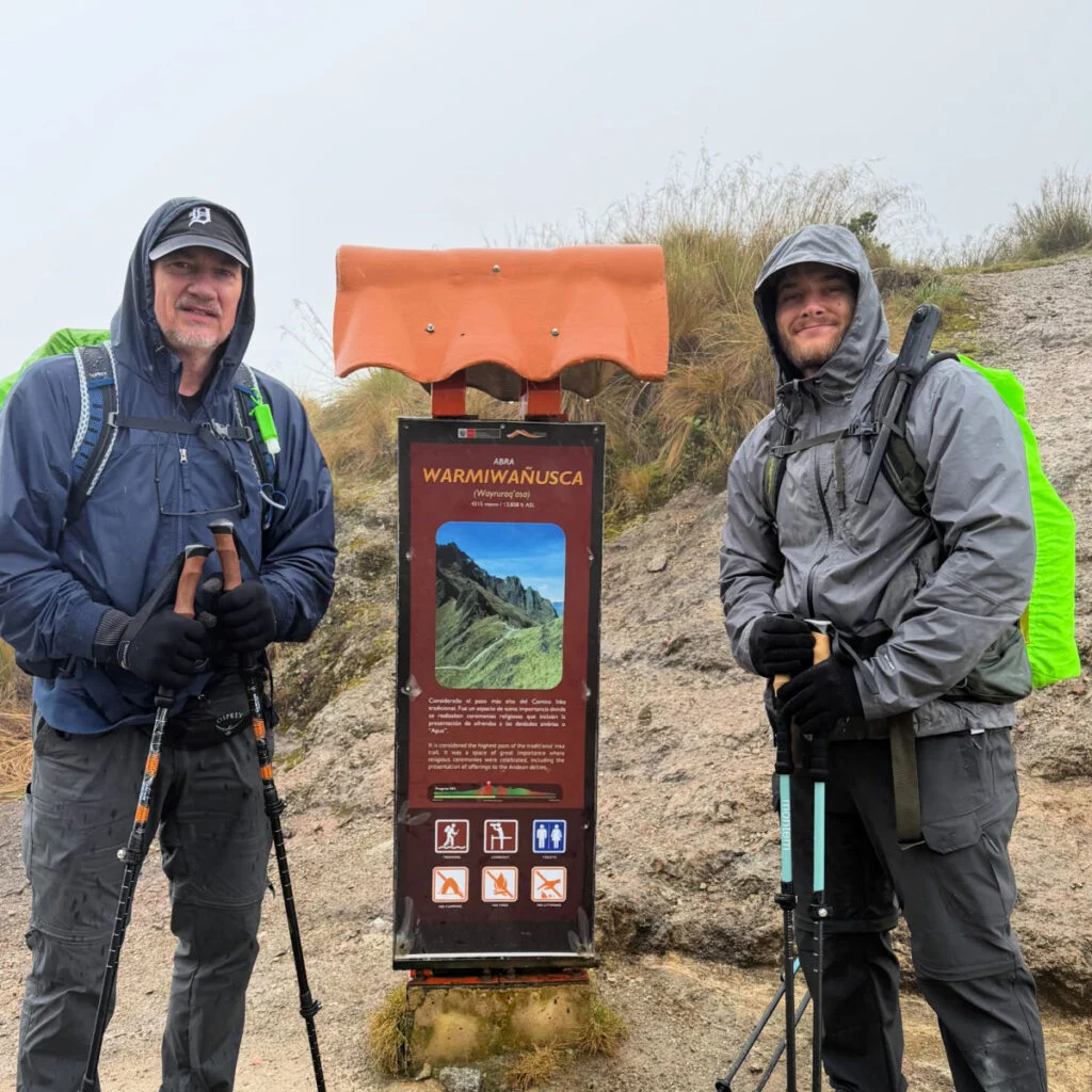 Tyler Fox and Tim Fox at the top of Dead Woman's Pass along the Inca Trail