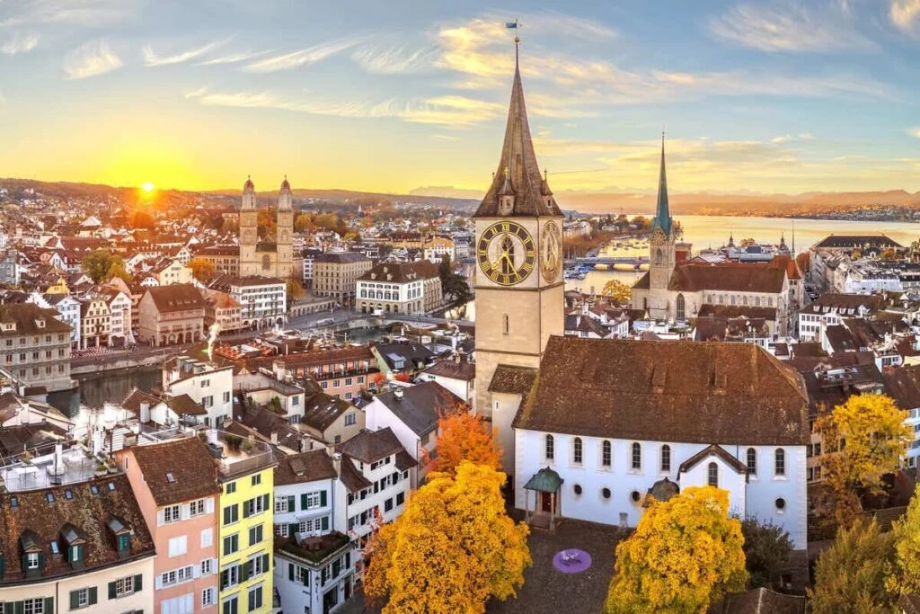 Aerial View Of Altstadt In Zurich, Switzerland