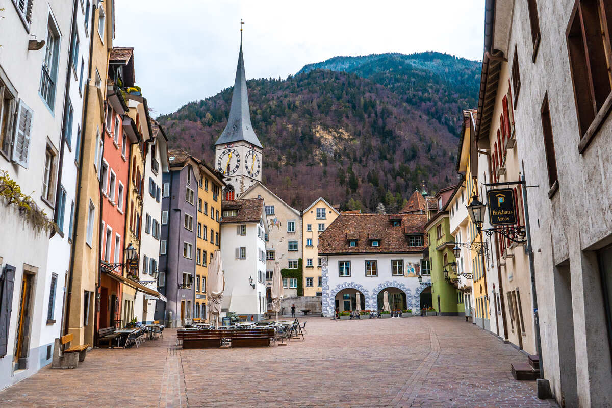 Historic Street In Chur Old Town, Switzerland
