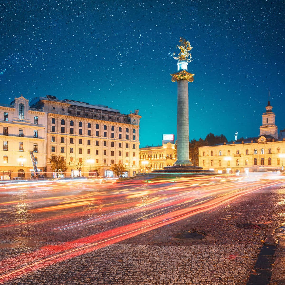 Freedom Square In Tbilisi, Georgia At Night
