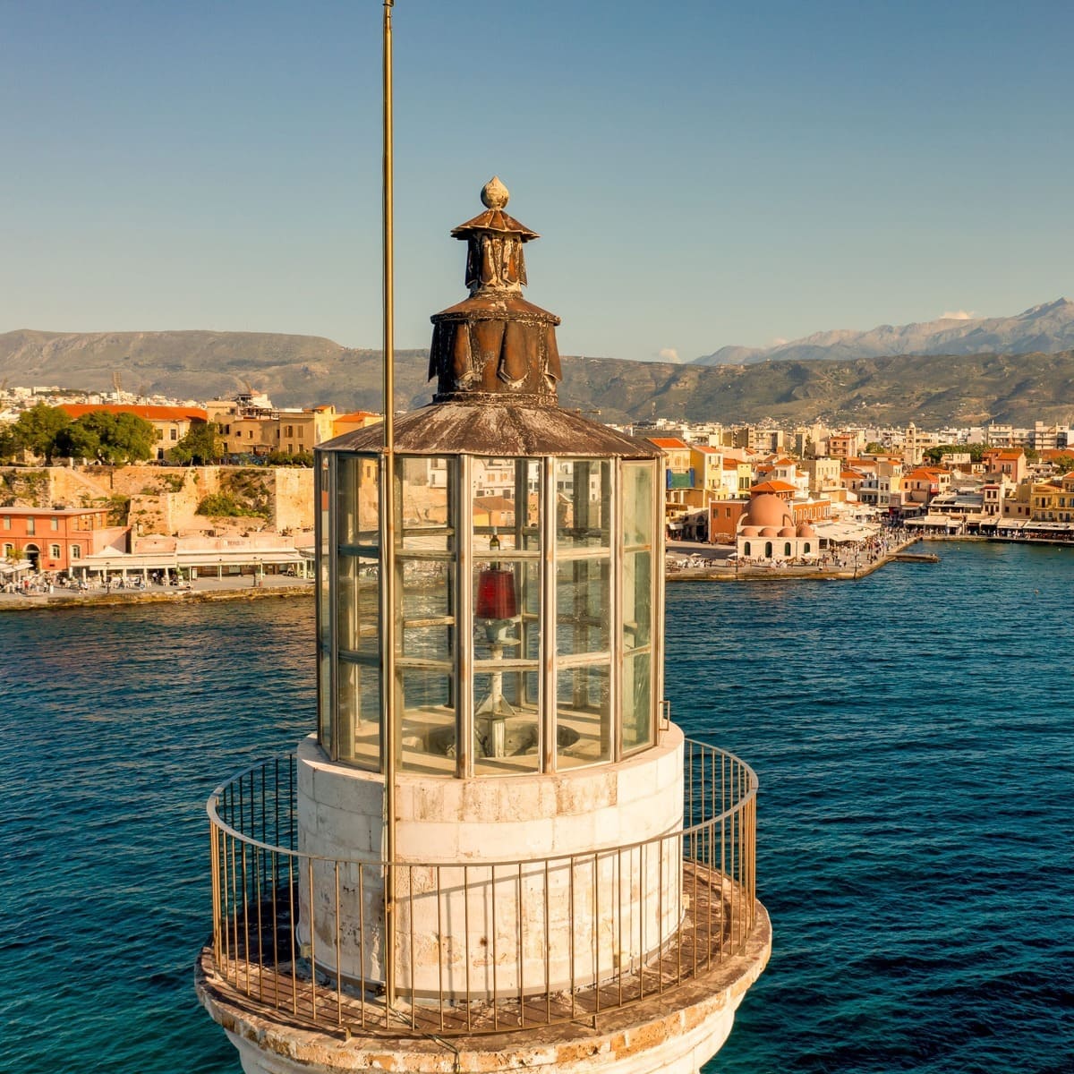 Close Up View Of The Historic 16th-Century Lighthouse On The Port Of Chania, Crete, Greece
