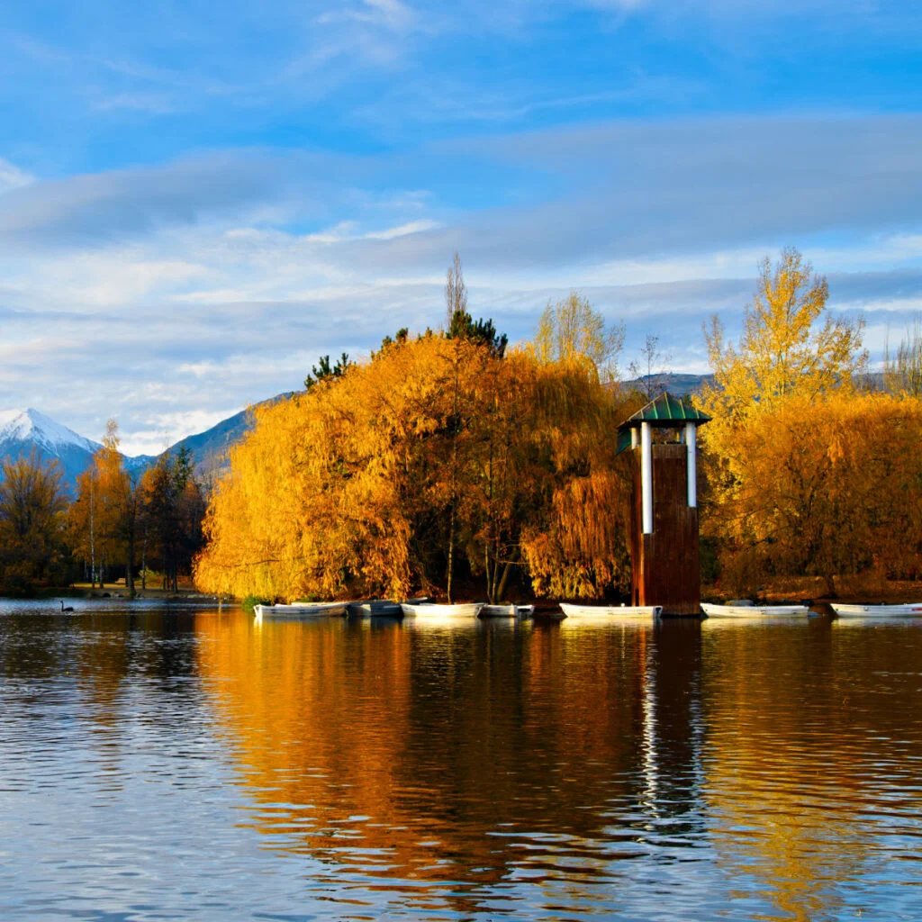 indian summer in the Pyrenees catalan, Spain - reflections at Puigcerdà Lake