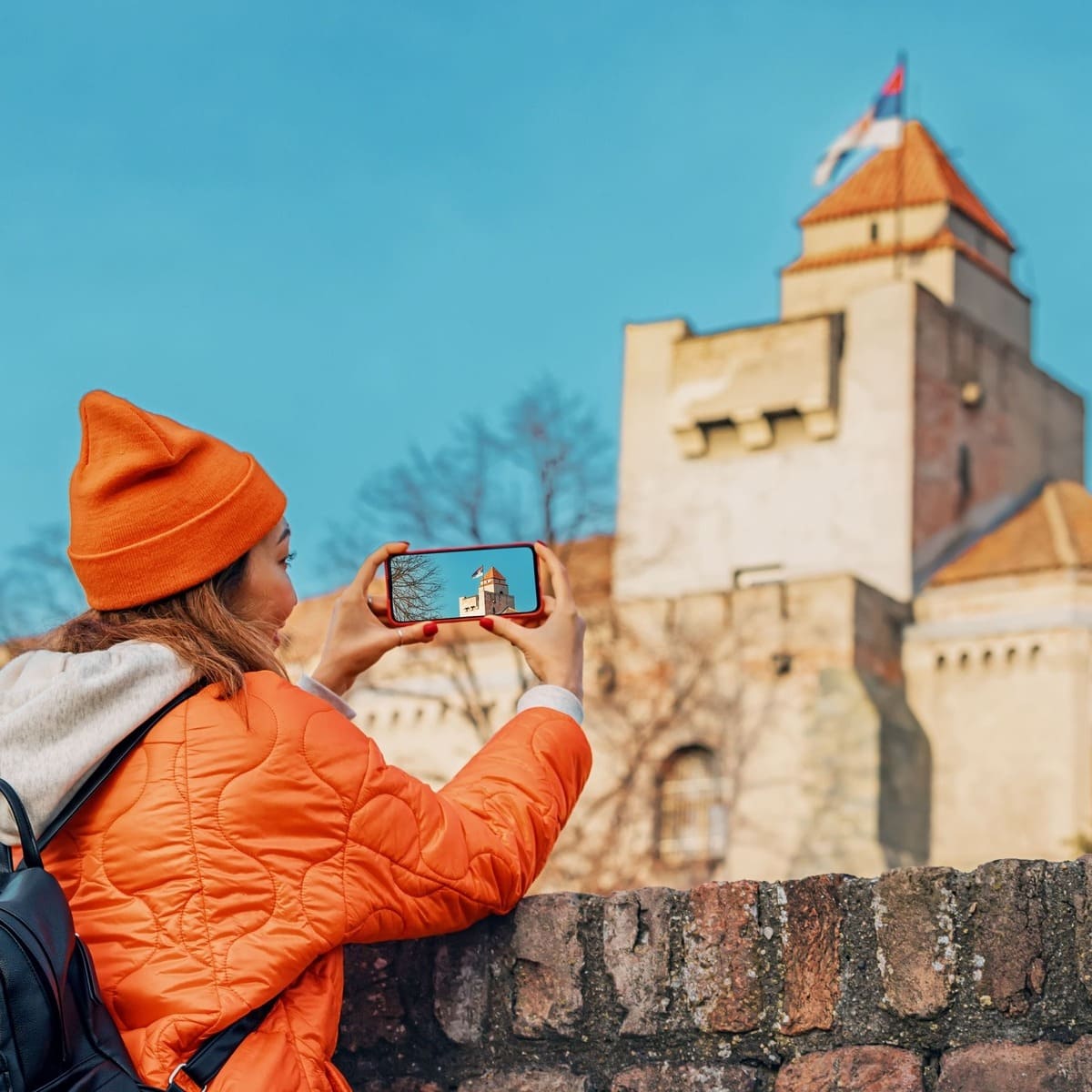 A Female Tourist Taking A Picture Of Kalemagdan, An Ancient Fortress In Belgrade, Serbia