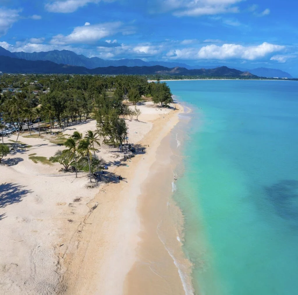 Aerial view of a beach on Oahu island, Hawaii,