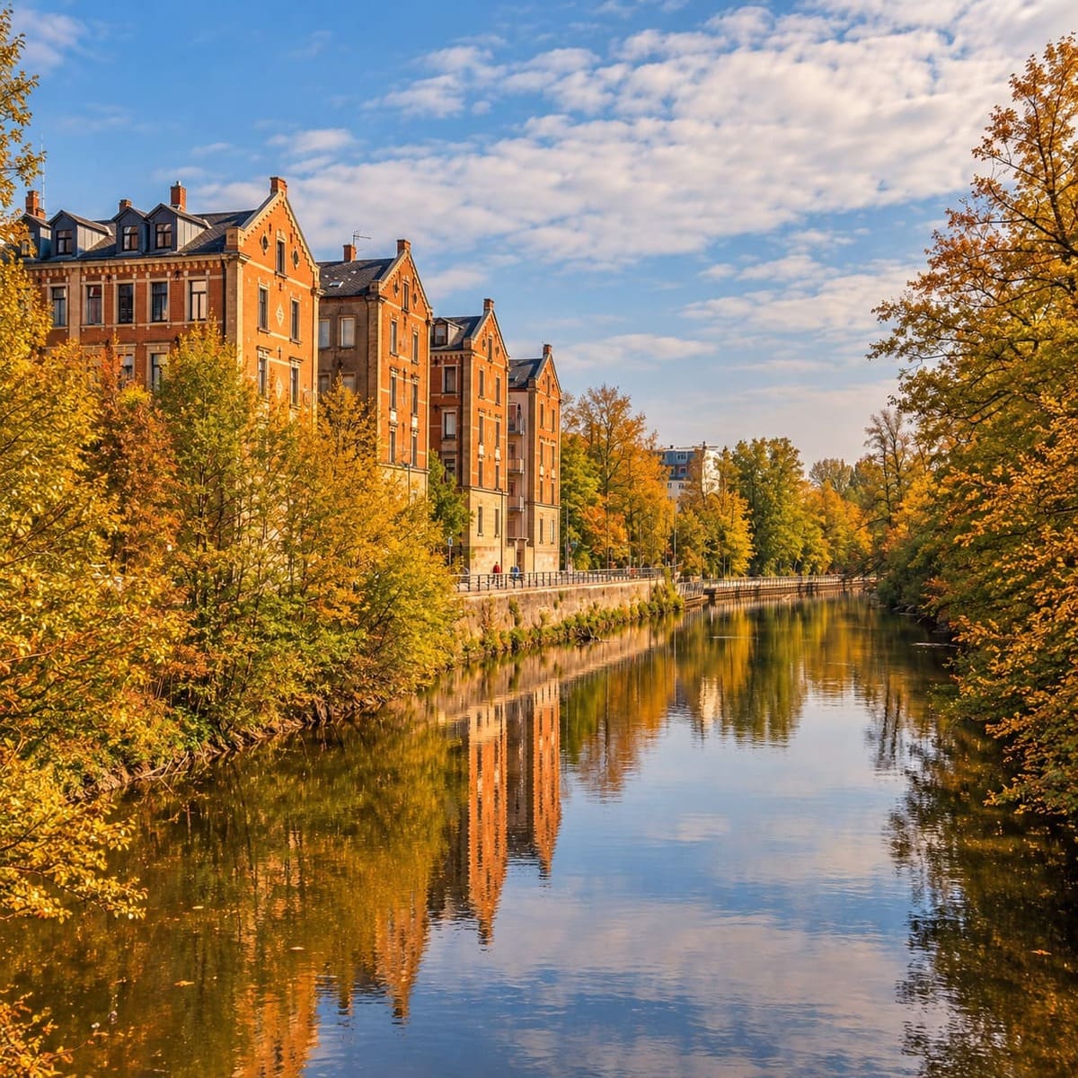 Beautiful Fall Colors By The Riverside In Furth, Germany