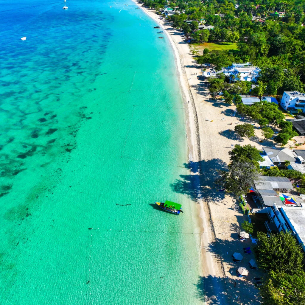 Aerial view of Negril turquoise beach in Jamaica