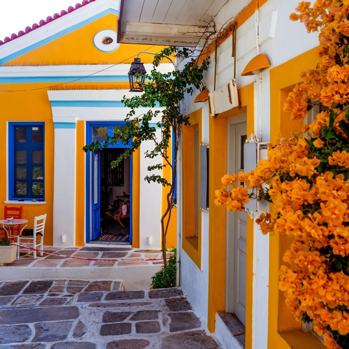 Beautiful Flowery Street In Paros, Greece