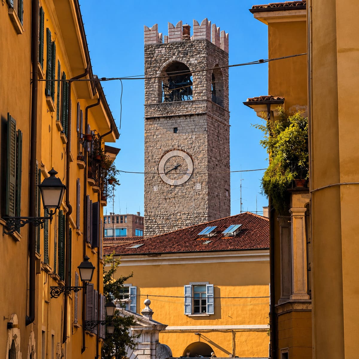 Medieval Clock Tower Of Brescia, Italy