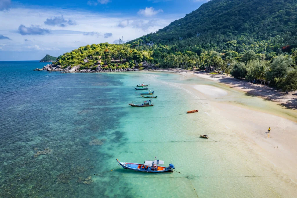 Aerial view of Sairee Beach or Sai Ri Beach in koh Tao, Thailand