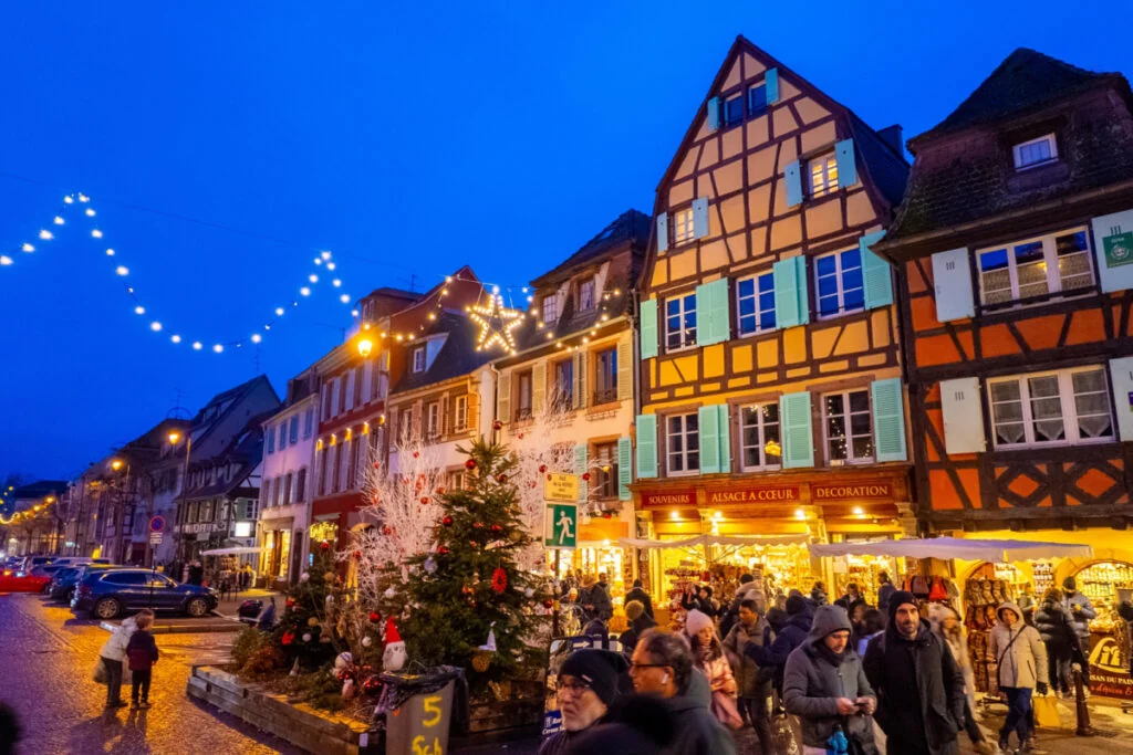 Colmar, France Famous Village Colmar blue hours at Christmas season , Alsace, France.